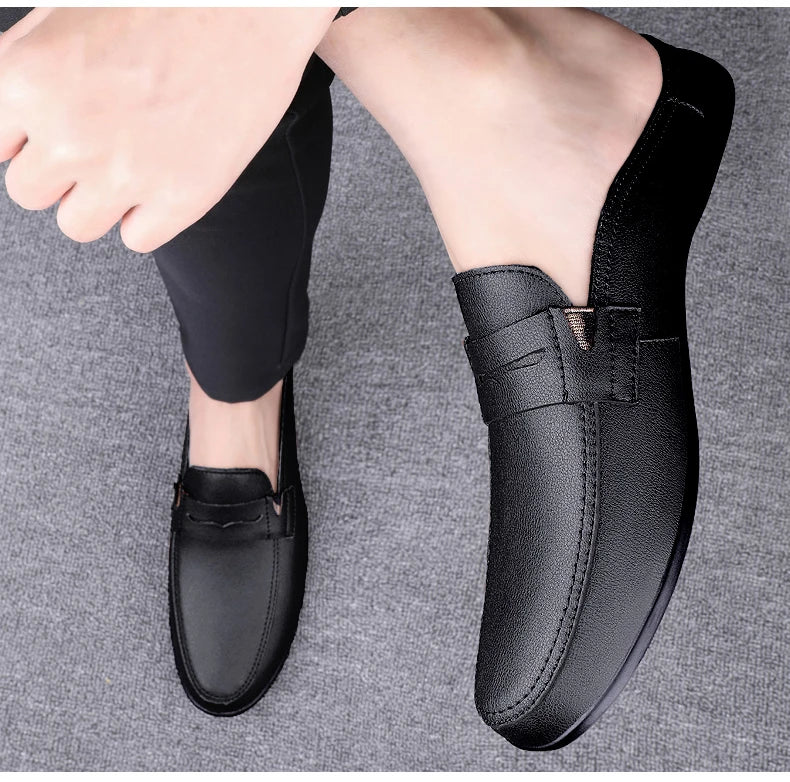 Quality Men Slippers Leather Men Mules Half Shoe Loafers Moccasins Outdoor Non-slip Black Beach Sandals Slides Zapato Hombre