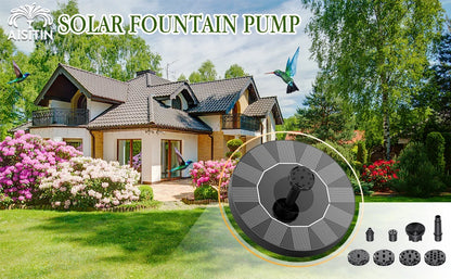 1.5W Solar Fountain Pump, with 6 nozzles Solar Bird Bath Fountain, Water Pump Floating Fountains Suitable for Ponds