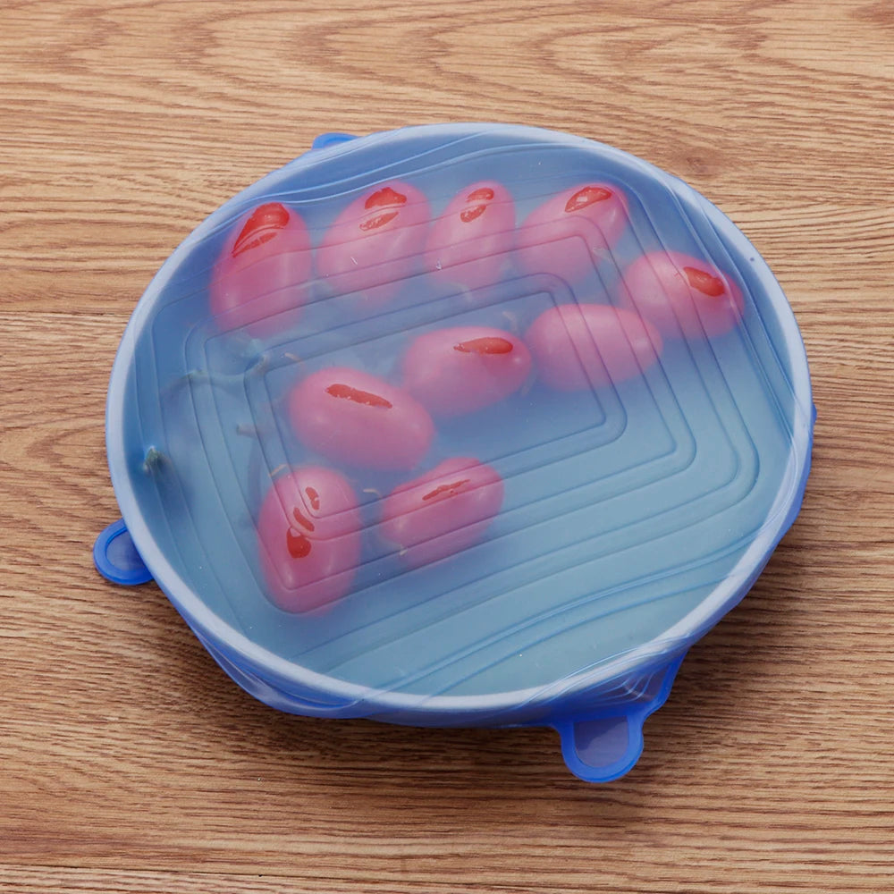 6Pcs Food Grade Silicone Stretch Lids Kitchen Tools Accessories Reusable Food Wrap Sealed Cover Keep Fresh Stretchy Bowl Cover