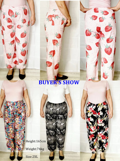 Women's Casual Print Palazzo Pants, Loose Sleep Pyjama Pants, Wide Leg, Thin Shorts, Cropped Pants, Summer Outdoor, ouc1143
