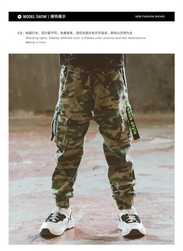 2022 Boys Camouflage Joggers Casual Cargo Pants for Boys Kids Cotton Trousers Clothes Teenage Boys Joggers Clothing 3-14 Years