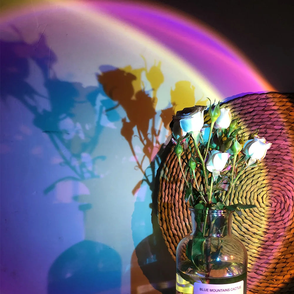 Smart Bluetooth Night Light Rainbow Sunset Projector Lamp for Home Coffe shop Background Wall Decoration Atmosphere Table Lamp