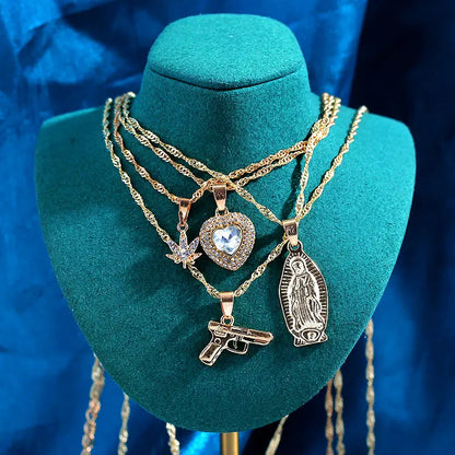 New Multi Layer Butterfly Dragon Charms Crystal Necklaces For Women Punk Golden Angel Letter Clavicle Chain Hiphop Gifts Jewelry