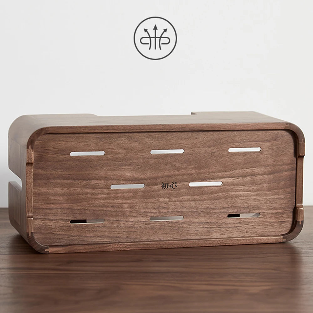 Cable Organizer Management Black Walnut Wood Storage Box Dustproof Junction Box Desktop Clip Holder For TV Box Organizer Shelf