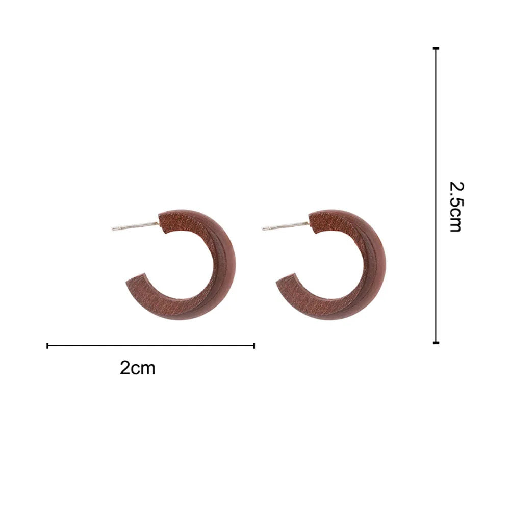 Cute Matte Wooden Earrings Geometric C-Stye Statement Vintage Big Circle Wood Ear Ring Fashion Jewelry Gift