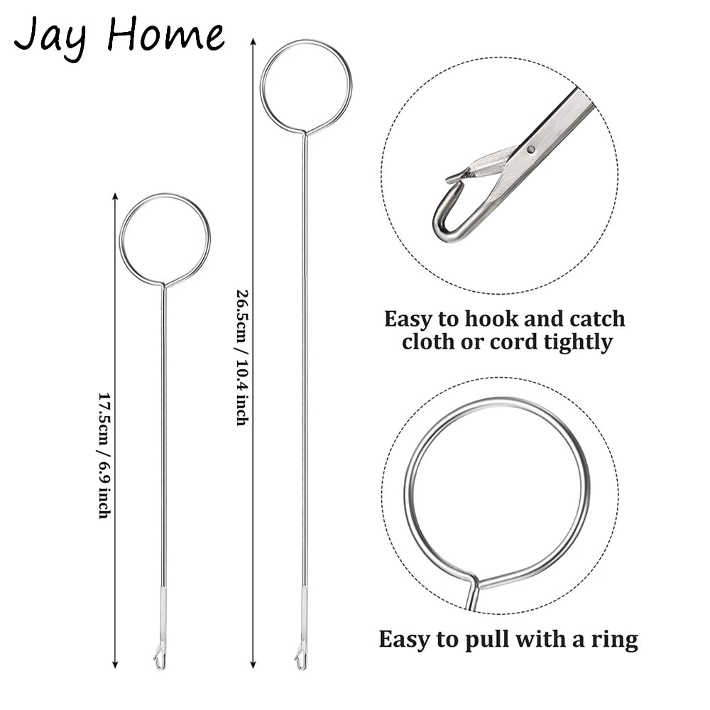 Sewing Loop Turner Hook with Latch Stainless Steel Loop Turner Hook 2 Sizes Loop Turner Tool for Fabric Strips Accessories