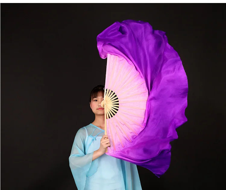 Chinese Classical Dance Hand Fan Large Yangko Dancing Silk Fan Lengthened Gradient Color Foldable Fans Performance Props