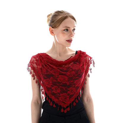 Embroidered Triangle Scarf for Church Shawl Catholic Church Prayer Shawl Sheer Floral Spanish Mantilla Lace Veil Wedding Cape