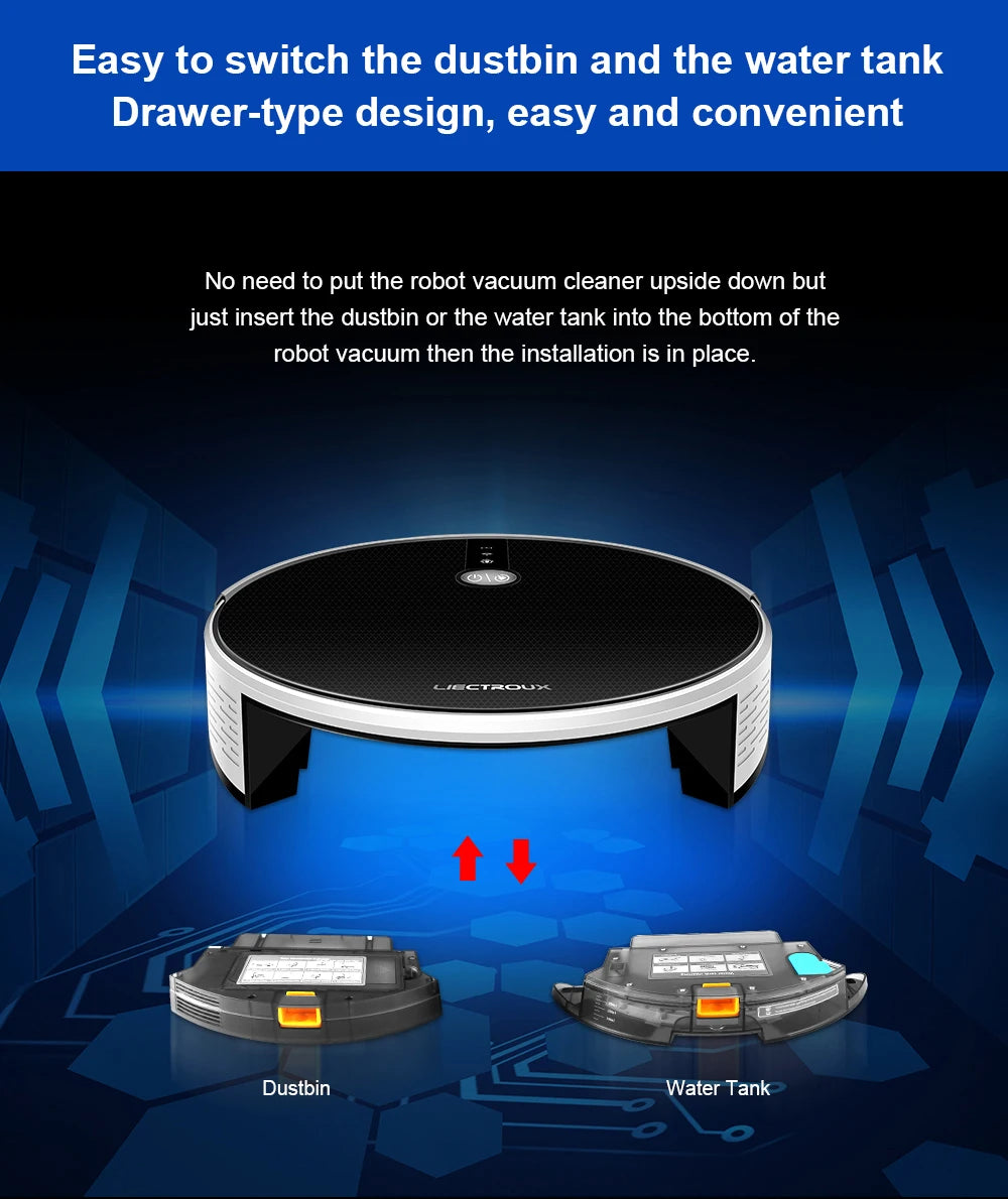 Robot Vacuum Cleaner LIECTROUX/LILIN C30B ,Map Navigation with Memory,Wifi APP Control,6000pa Suction,Smart Electric Water Tank