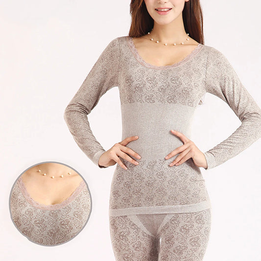 Lace Thermal Underwear Sexy Ladies Clothes Warm Winter Print Seamless Antibacterial Intimates 2020 Elastic Women Shaped Sets