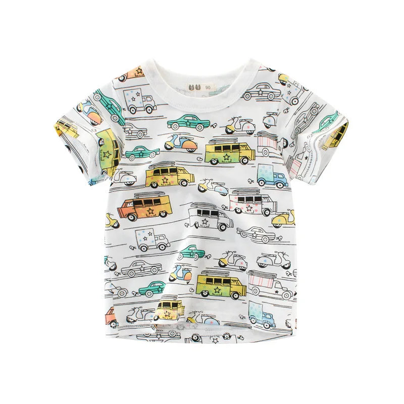 Baby Boys Clothes T-Shirts for 1 2 3 4 5 6 7 8 Years 100% Cotton Short Sleeve Car Bus Fire Truck Cartoon  Kids Summer Clothing