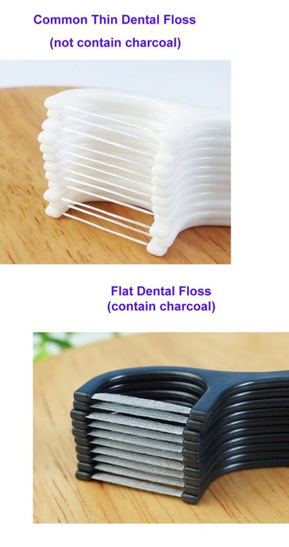 Flat dental floss bamboo charcoal hilo dental toothpick teeth cleaning organic dental teeth floss black teeth stick