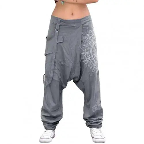 Mens Trousers Hip-hop Casual Low Rise Drop Crotch Retro Print Saggy Baggy Trousers Loose Harem Pants Elastic Streetwear