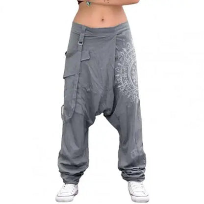 Mens Trousers Hip-hop Casual Low Rise Drop Crotch Retro Print Saggy Baggy Trousers Loose Harem Pants Elastic Streetwear
