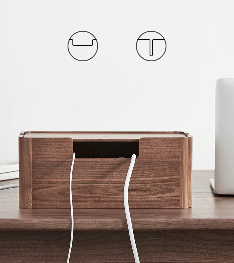 Cable Organizer Management Black Walnut Wood Storage Box Dustproof Junction Box Desktop Clip Holder For TV Box Organizer Shelf