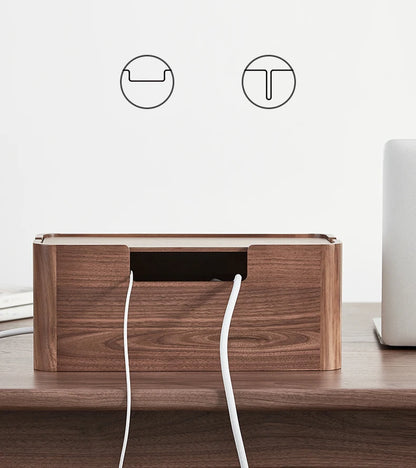 Cable Organizer Management Black Walnut Wood Storage Box Dustproof Junction Box Desktop Clip Holder For TV Box Organizer Shelf