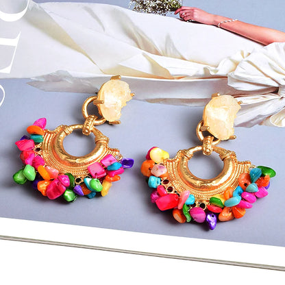 Vintage Handmade Beaded Earring For Women Boho Jewelry Resin Stone Statement Jewelry Bohemian Ear Ring Drop Earrings