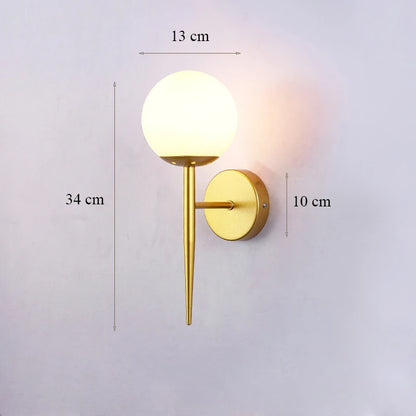 Decorative Modern Wall Lamp with Glass Shade Bedside Bedroom Loft Design Up Down Iron Led Wall Lights Gold for Home Mirror E27
