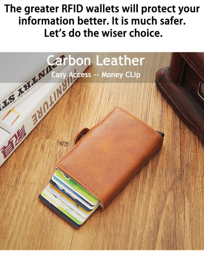 RFID Blocking Men Wallet Credit Card Holder Leather Card Wallet Double Metal Box ID Card Holder Money Clip Purse New 2023