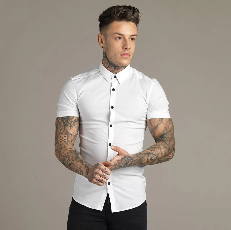 Summer Fashion Slim Fit Button Short Sleeve Shirts Men Casual Sportswear Dress Shirt Male Hipster Shirts Tops Fitness Clothing