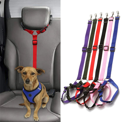 Nylon Safety Belt for Dogs Solid Color Two-in-one Pet Car Seat Belt Leash Adjustable Dog Harness Collar Products Pet Accessories