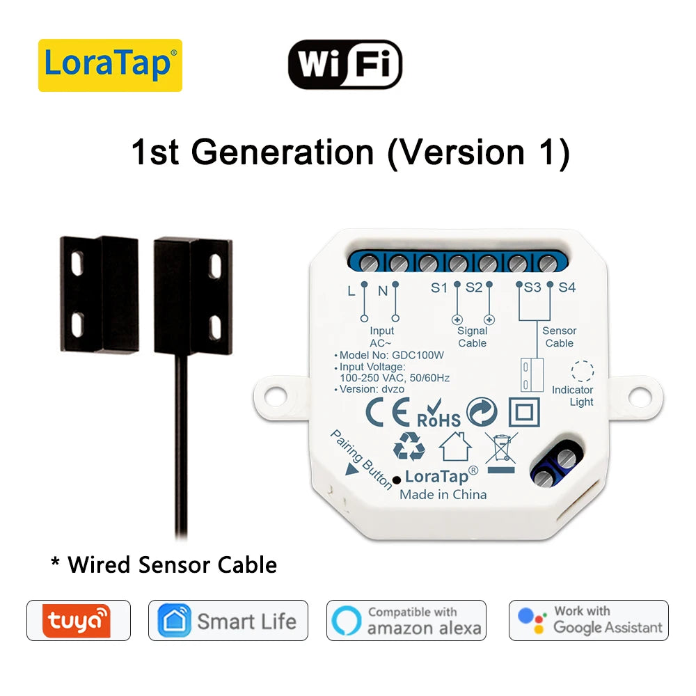 LoraTap Tuya Smart Life Garage Door Sensors Opener Controller WiFi Switch Alexa Opening Home Remote Control Contact Voice Portal