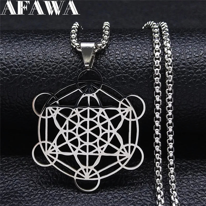 Flower of Life Chakra Spiritual Necklace for Women Stainless Steel Sacred Geometry Metatron Cube Salomon Men collar Jewelry