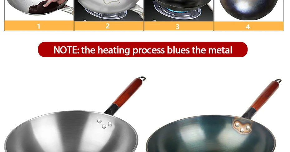 Konco Handmade Iron Wok Traditional Cookware Iron Pot Non-coating Healthy Wok Gas Cookware-30/32/34CM