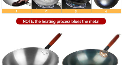 Konco Handmade Iron Wok Traditional Cookware Iron Pot Non-coating Healthy Wok Gas Cookware-30/32/34CM