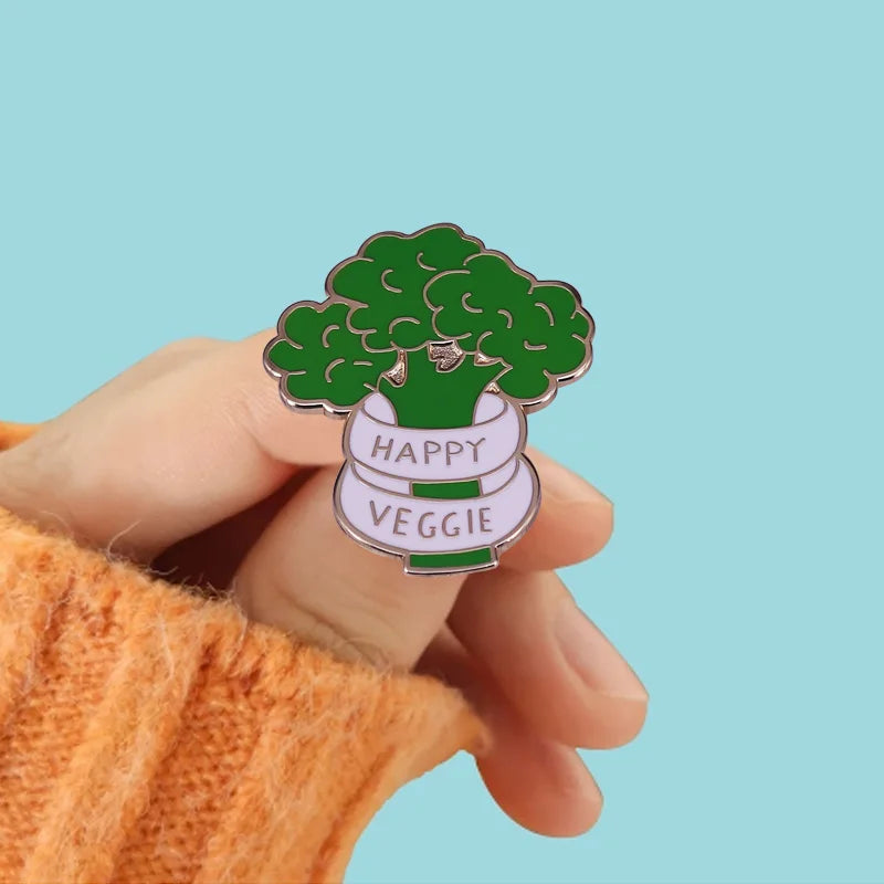 Vegan Enamel Pin Hamburger Broccoli Carrot Pussy Vegetarian Vegetables Badge Cartoon Brooch