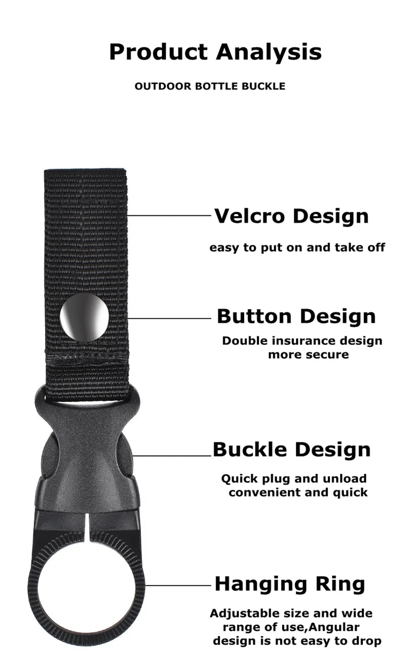 Tactical Water Hanger Outdoor Gear Clip Carabiner Water Bottle Buckle Hook Holder Keychain Belt Webbing Strap for Hiking Camping