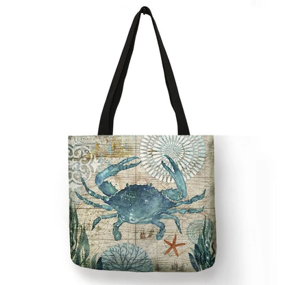 Casual Leisure Totes Bag Women Handbag Marine Animal Sea Turtle Horse Octopus Print Travel Shopping Shoulder Bags for Groceries