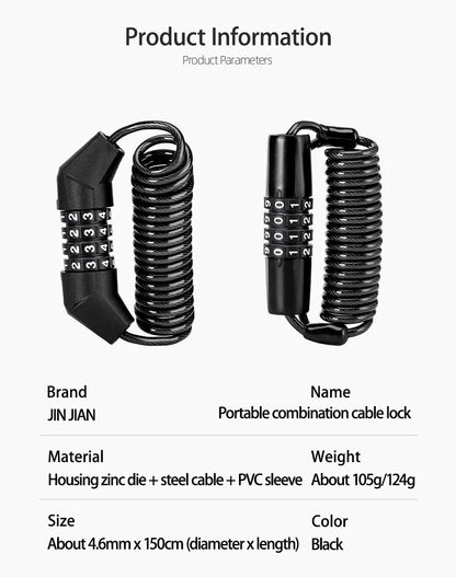 ROCKBROS Mini Password Lock Anti-theft Bicycle Durable Steel Wire Lock Helmet Lock Chain Bike Frame Lock Bike Accessories