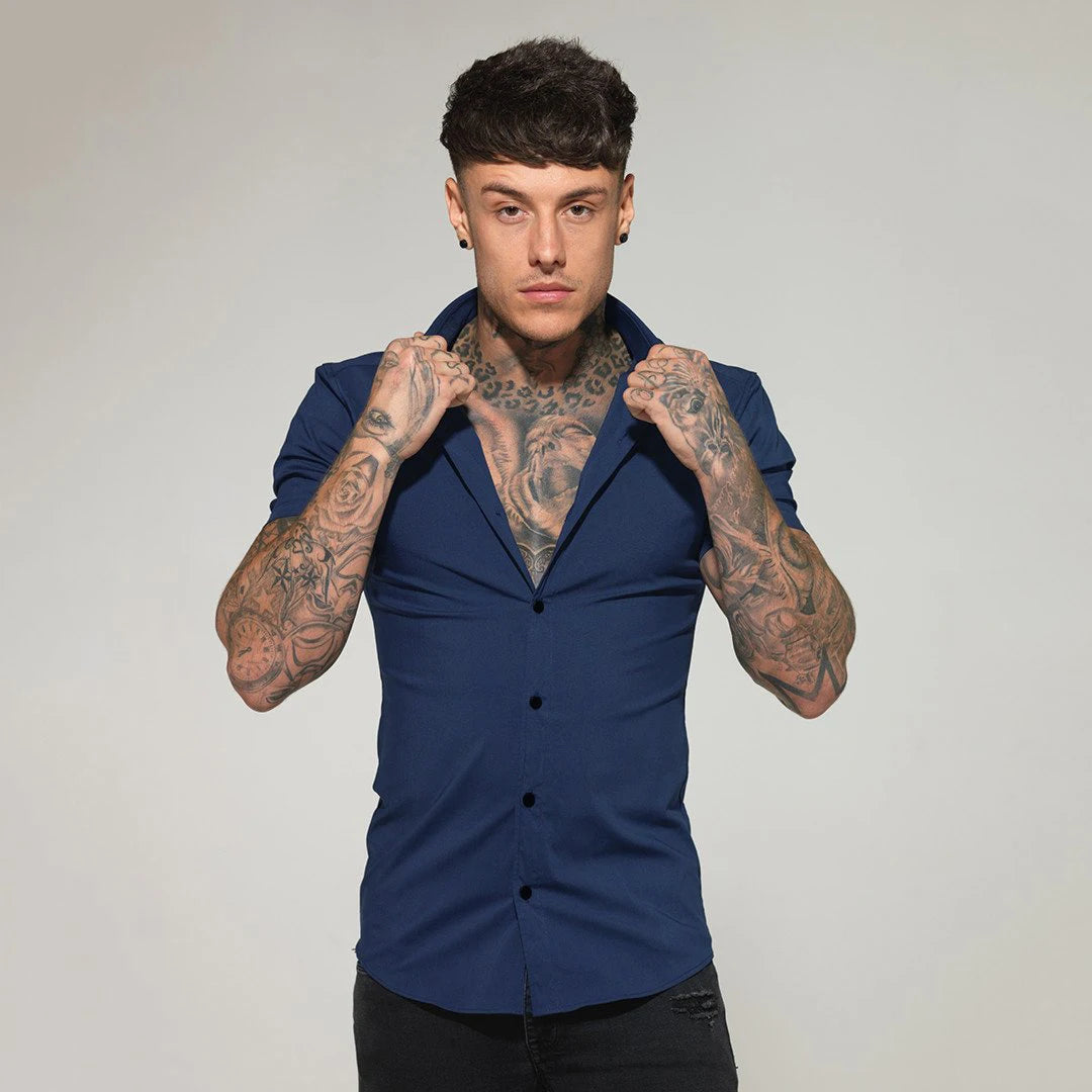 Summer Fashion Slim Fit Button Short Sleeve Shirts Men Casual Sportswear Dress Shirt Male Hipster Shirts Tops Fitness Clothing