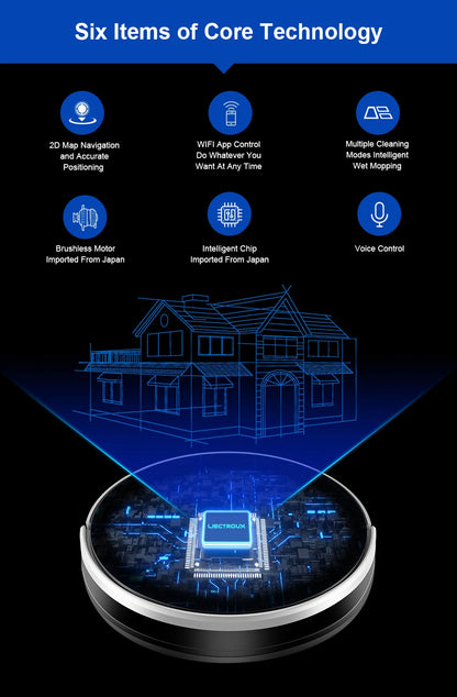 Robot Vacuum Cleaner LIECTROUX/LILIN C30B ,Map Navigation with Memory,Wifi APP Control,6000pa Suction,Smart Electric Water Tank