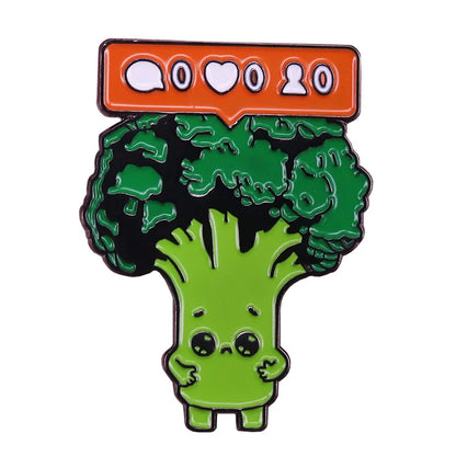 Vegan Enamel Pin Hamburger Broccoli Carrot Pussy Vegetarian Vegetables Badge Cartoon Brooch