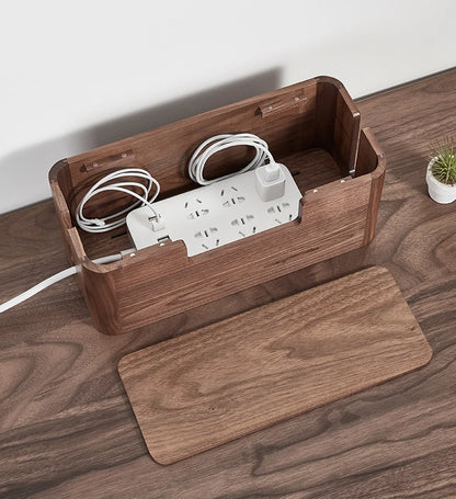 Cable Organizer Management Black Walnut Wood Storage Box Dustproof Junction Box Desktop Clip Holder For TV Box Organizer Shelf