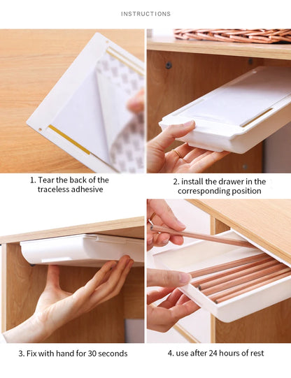 Hidden Drawer Organizer Self-Adhesive Desktop Small Drawer Cabinet Under Table Hidden Drawer Office Home Storage Tools