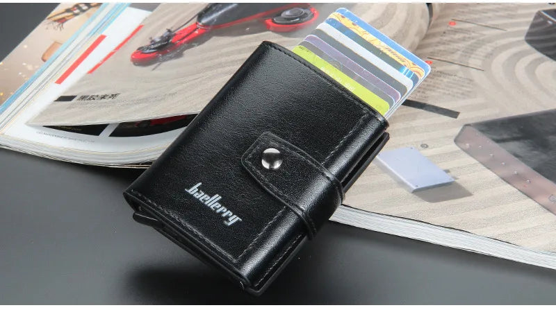 RFID Blocking Protection Men ID Credit Card Holder Wallet Leather Metal Aluminum Business Bank Card Case CreditCard Cardholder