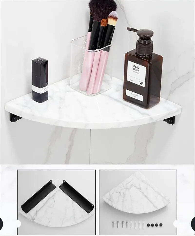 Bathroom Accessories Set Black Bathroom Shelf,Towel Rack,Towel Hanger Paper holder,Toilet Brush Holder Marble & Brass
