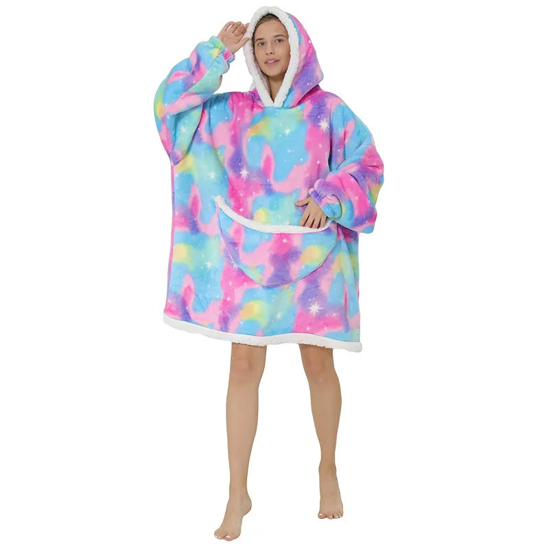 Winter Wearable Blankets Soft Warm Oversized Blanket Hoodie Robe Pullover Women TV Sweatshirt Blankets