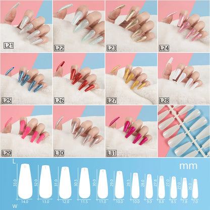 1 Set Glitter False Nail Tips Full Cover Ballerina Fake Nail Tips Press on Nail Tips Coffin