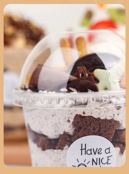 50pcs 360ml Disposable Plastic Cups With Lid Transparent Salad Cup DIY Dessert Bowl Container For Bar Cafe Home Party Supplies
