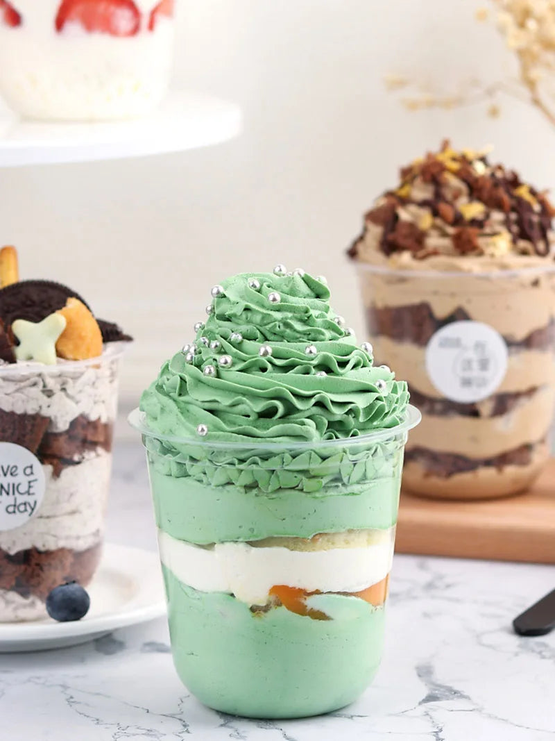 50pcs 360ml Disposable Plastic Cups With Lid Transparent Salad Cup DIY Dessert Bowl Container For Bar Cafe Home Party Supplies