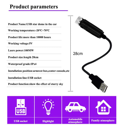 USB Decorative Lamp Adjustable Car Interior Decor Light Romantic LED Car Roof Star Night Light Projector Atmosphere Galaxy Lamp