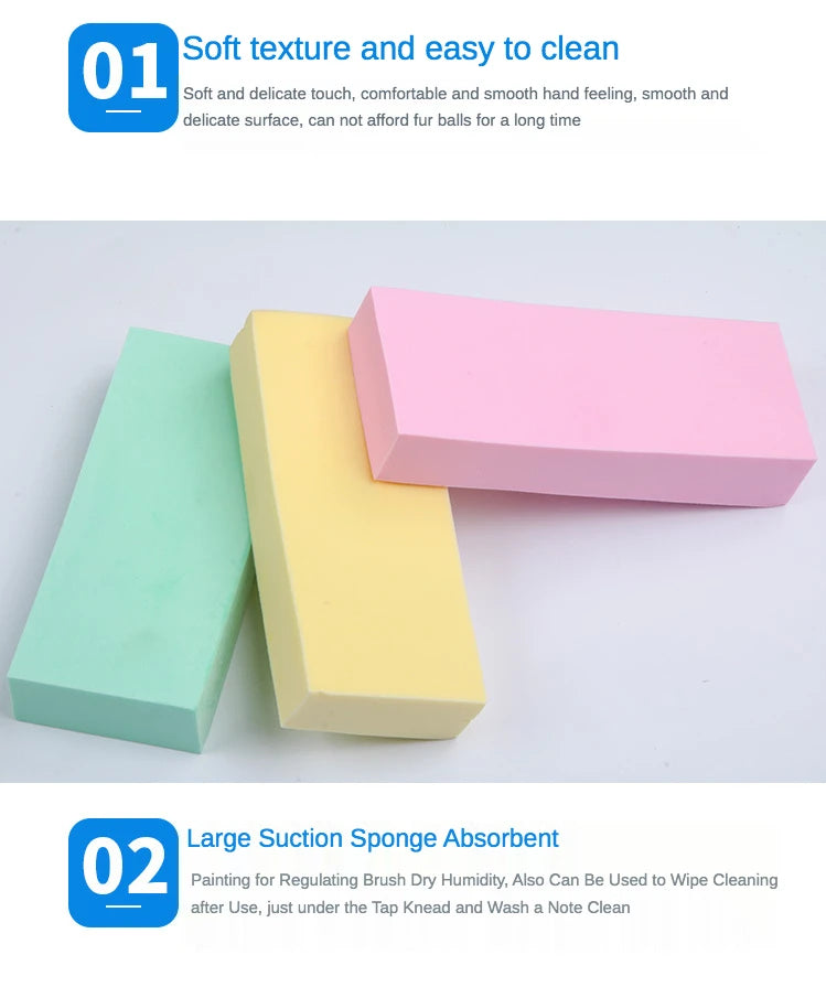 3 pcs Art supplies gouache watercolor sponge absorbent sponge brush Strong water absorption pigment sponge Mixed color send