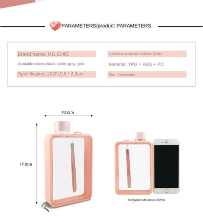 Plastic Flat Bottle for Water Portable Fit in Handbag Free BPA Easy Carry Transparent Bottle DIY Flask Easy to Carry Free Ship