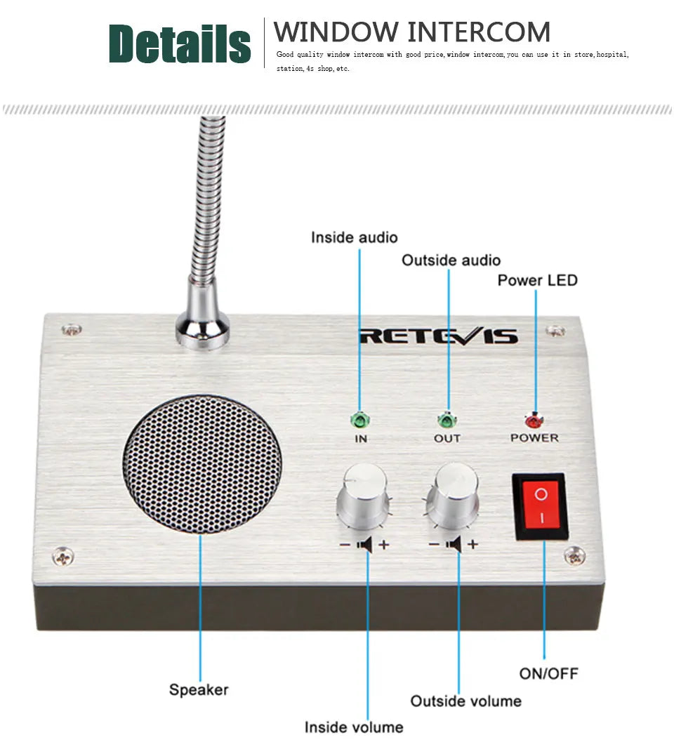 Retevis RT-9908 Dual Way Window Intercom System Bank Counter Interphone Two Way Intercom Intercom bank pharmacy Table Microphone