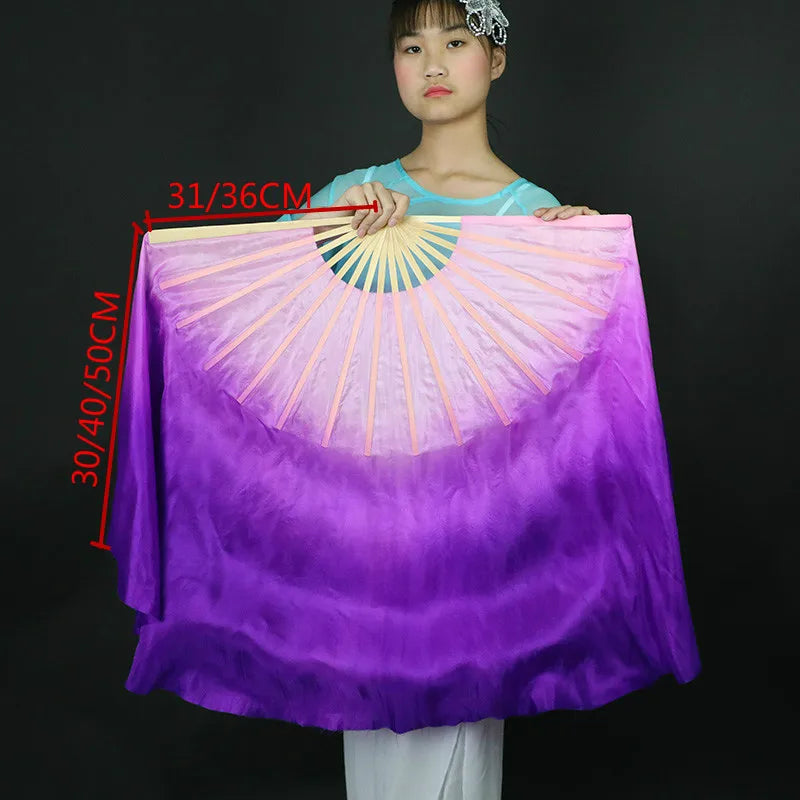 Chinese Classical Dance Hand Fan Large Yangko Dancing Silk Fan Lengthened Gradient Color Foldable Fans Performance Props