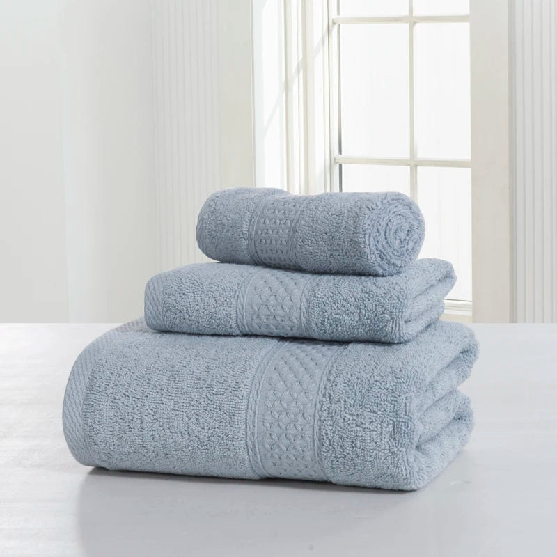 Towel Set 100%Cotton Terry Cloth Face+Bath+Hand Towels for Home Hotel Bath Room Adult Kids, 70*140cm Grey White Beach Towel